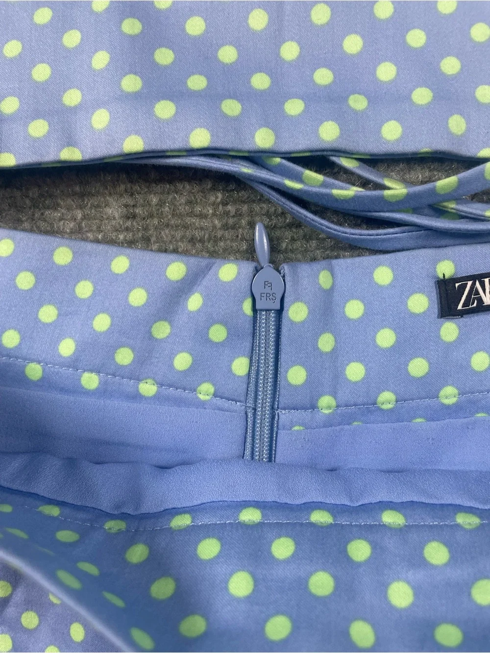 Zara Light Blue Halter Top & Skirt Set with Green Polka Dots